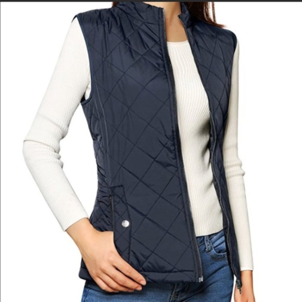 Allegra K Navy Quilted Vest (L)